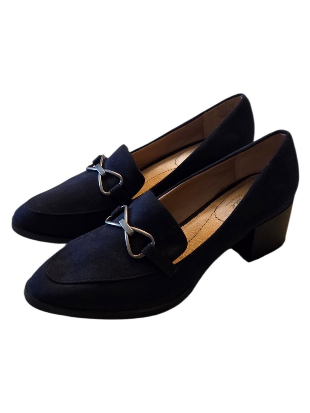 LifeStride Devyn 2 Navy Blue Horsebit Block Heel Loafers Women's 7.5M